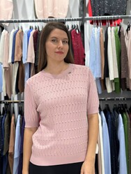 Wholesale Women's Powder Pink High Neck Knit Sweater - 32388 | REEL TRİKO - Thumbnail
