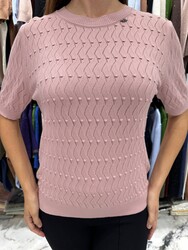 Wholesale Women's Powder Pink High Neck Knit Sweater - 32388 | REEL TRİKO - Thumbnail