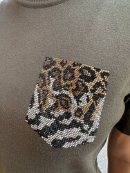 Wholesale Women's Knit Sweater Leopard Pocket Detail Khaki – 32348 | REEL TRİKO - Thumbnail