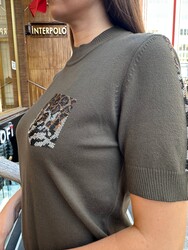 Wholesale Women's Knit Sweater Leopard Pocket Detail Khaki – 32348 | REEL TRİKO - Thumbnail