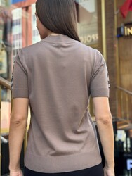 Wholesale Women's Knit Sweater Leopard Pocket Detail - Mink - 32348 | REEL TRİKO - Thumbnail