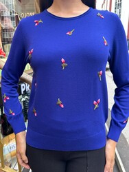 Wholesale Women's Long-Sleeve Blue Knit Sweater - 32167 | REEL TRİKO - Thumbnail