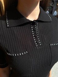 Wholesale Women's Knitted Sweater Pocket Detail, Black - 32257 | REEL TRİKO 1993 - Thumbnail