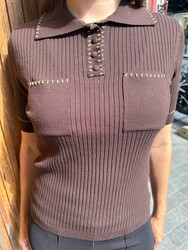 Wholesale Women's Knitted Sweater Pocket Detail, Brown - 32257 | REEL TRİKO 1993 - Thumbnail