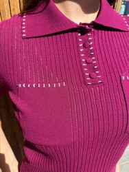 Wholesale Women's Knitted Sweater Pocket Detail, Fuchsia - 32257 | REEL TRİKO 1993 - Thumbnail