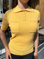 Wholesale Women's Knitted Sweater Pocket Detail, Yellow - 32257 | REEL TRİKO 1993 - Thumbnail