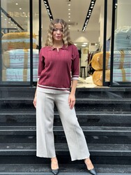 Wholesale Women's Burgundy Polo-Neck Knit Sweater - 32897 | REEL TRİKO - Thumbnail