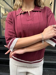 Wholesale Women's Burgundy Polo-Neck Knit Sweater - 32897 | REEL TRİKO - Thumbnail