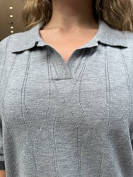 Wholesale Women's Grey Polo-Neck Knit Sweater - 32897 | REEL TRİKO - Thumbnail