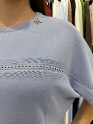 Wholesale Women's Blue Knit Sweater with Ribbon Detail - 32411 | REEL TRİKO - Thumbnail