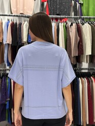 Wholesale Women's Blue Knit Sweater with Ribbon Detail - 32411 | REEL TRİKO - Thumbnail