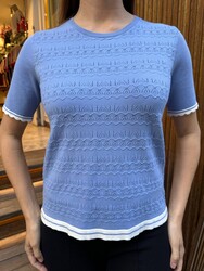 Wholesale Women's Short-Sleeve Blue Knit Sweater - 31762 | REEL TRİKO - Thumbnail