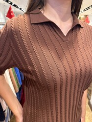 Wholesale Women's Short-Sleeve Knitted Sweater Brown - 32343 | REEL TRİKO 1993 - Thumbnail