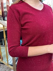 Wholesale Women's Short-Sleeve Burgundy Knit Sweater - 31515 | REEL TRİKO - Thumbnail