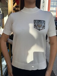 Wholesale Women's Short-Sleeve Knit Sweater Ecru - 31552 | REEL TRİKO - Thumbnail