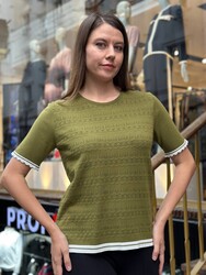 Wholesale Women's Short-Sleeve Green Knit Sweater - 31762 | REEL TRİKO - Thumbnail