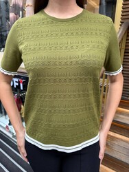 Wholesale Women's Short-Sleeve Green Knit Sweater - 31762 | REEL TRİKO - Thumbnail