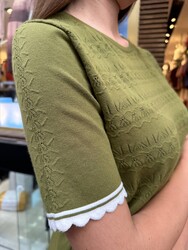 Wholesale Women's Short-Sleeve Green Knit Sweater - 31762 | REEL TRİKO - Thumbnail