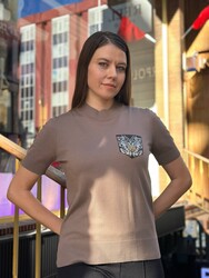 Wholesale Women's Short-Sleeve Knit Sweater - Mink - 31552 | REEL TRİKO - Thumbnail