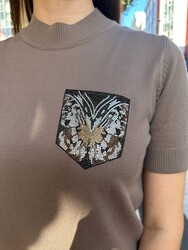 Wholesale Women's Short-Sleeve Knit Sweater - Mink - 31552 | REEL TRİKO - Thumbnail