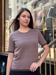 Wholesale Women's Short-Sleeve Knit Sweater - Mink - 31762 | REEL TRİKO - Thumbnail