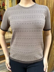 Wholesale Women's Short-Sleeve Knit Sweater - Mink - 31762 | REEL TRİKO - Thumbnail