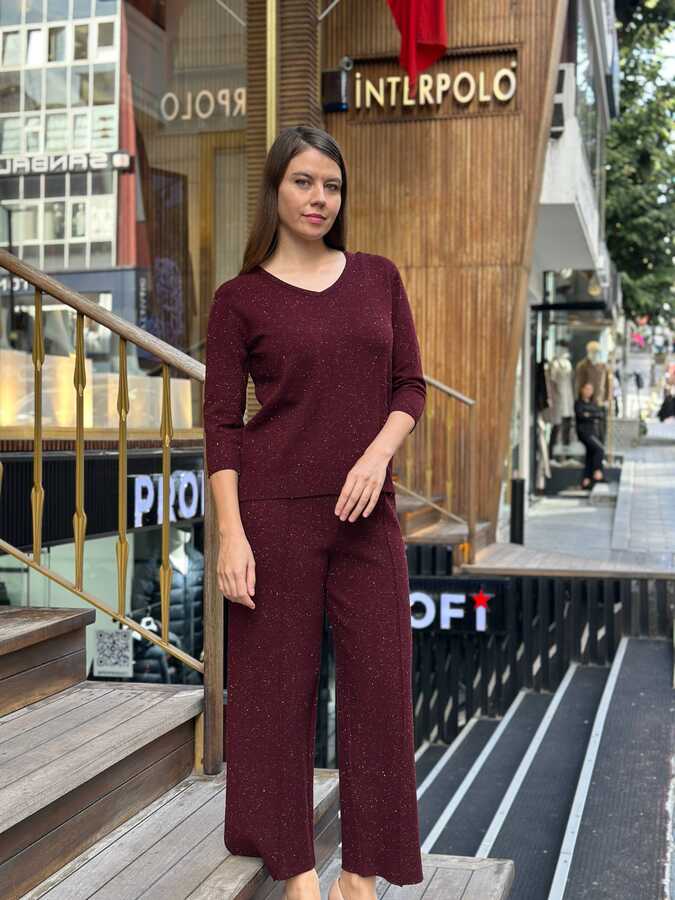 Reel Triko - Wholesale Women's Short-Sleeve Plum Knit Sweater - 31515 | REEL TRİKO