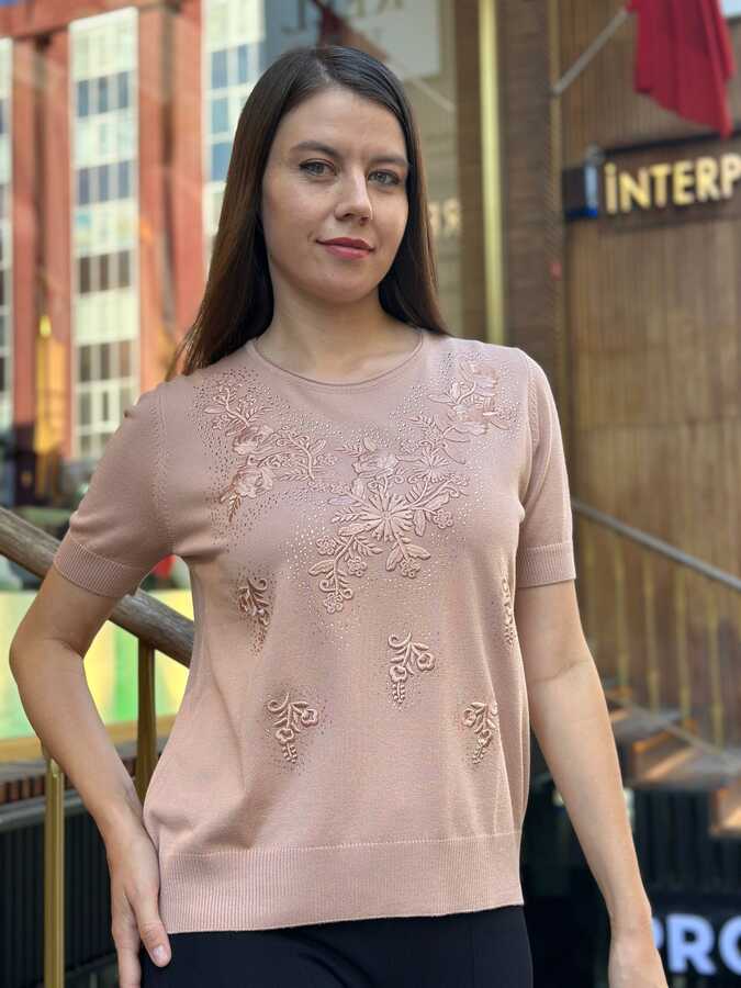 Reel Triko - Wholesale Women's Knit Sweater Short Sleeve - Powder Pink - 31721 | REEL TRİKO