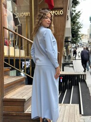 Wholesale Women's Knit Sweater Mock Neck - Blue - 31628 | REEL TRİKO - Thumbnail