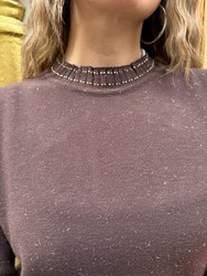 Wholesale Women's High-Neck Knit Sweater Brown - 31628 | REEL TRİKO - Thumbnail