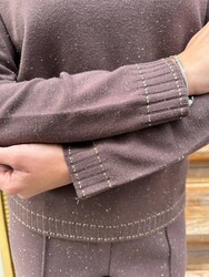 Wholesale Women's High-Neck Knit Sweater Brown - 31628 | REEL TRİKO - Thumbnail