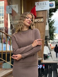 Wholesale Women's High-Neck Knit Sweater Brown - 31628 | REEL TRİKO - Thumbnail