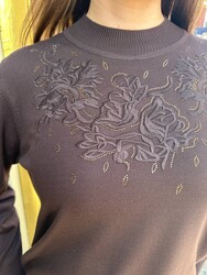 Wholesale Women's Knitted Sweater Stand-Up Collar Brown - 32607 | REEL TRİKO 1993 - Thumbnail