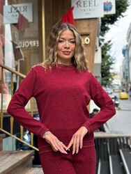 Wholesale Women's High -Neck Knit Sweater Burgundy - 31628 | REEL TRİKO - Thumbnail