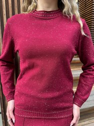 Wholesale Women's High -Neck Knit Sweater Burgundy - 31628 | REEL TRİKO - Thumbnail
