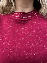 Wholesale Women's High -Neck Knit Sweater Burgundy - 31628 | REEL TRİKO - Thumbnail