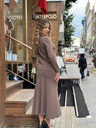 Wholesale Women's Mock Neck Knit Sweater - Mink - 31628 | REEL TRİKO - Thumbnail