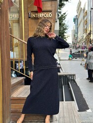 Wholesale Women's Navy Blue Mock Neck Knit Sweater - 31628 | REEL TRİKO - Thumbnail