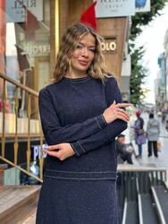Wholesale Women's Navy Blue Mock Neck Knit Sweater - 31628 | REEL TRİKO - Thumbnail