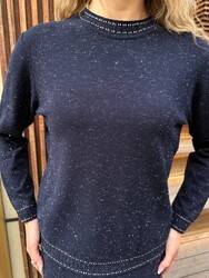 Wholesale Women's Navy Blue Mock Neck Knit Sweater - 31628 | REEL TRİKO - Thumbnail