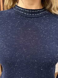 Wholesale Women's Navy Blue Mock Neck Knit Sweater - 31628 | REEL TRİKO - Thumbnail