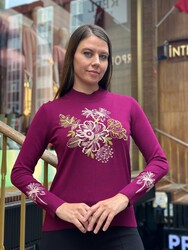 Wholesale Women's Mock-Neck Knit Sweater - Lilac - 32088 | REEL TRİKO - Thumbnail