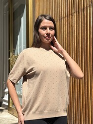 Wholesale Women's Knitted Sweater Stone Details, Beige - 32651 | REEL TRİKO - Thumbnail