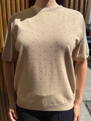 Wholesale Women's Knitted Sweater Stone Details, Beige - 32651 | REEL TRİKO - Thumbnail