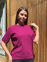 Wholesale Women's Knitted Sweater Stone Detail - Fuchsia - 32651 | REEL TRİKO - Thumbnail