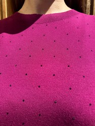 Wholesale Women's Knitted Sweater Stone Detail - Fuchsia - 32651 | REEL TRİKO - Thumbnail