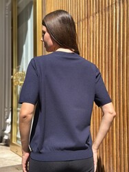 Wholesale Women's Knitted Sweater Stone Details, Navy Blue - 32651 | REEL TRİKO - Thumbnail