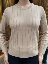 Wholesale Women's Beige Knit Sweater Stone Embellishment - 31110 | REEL TRİKO - Thumbnail