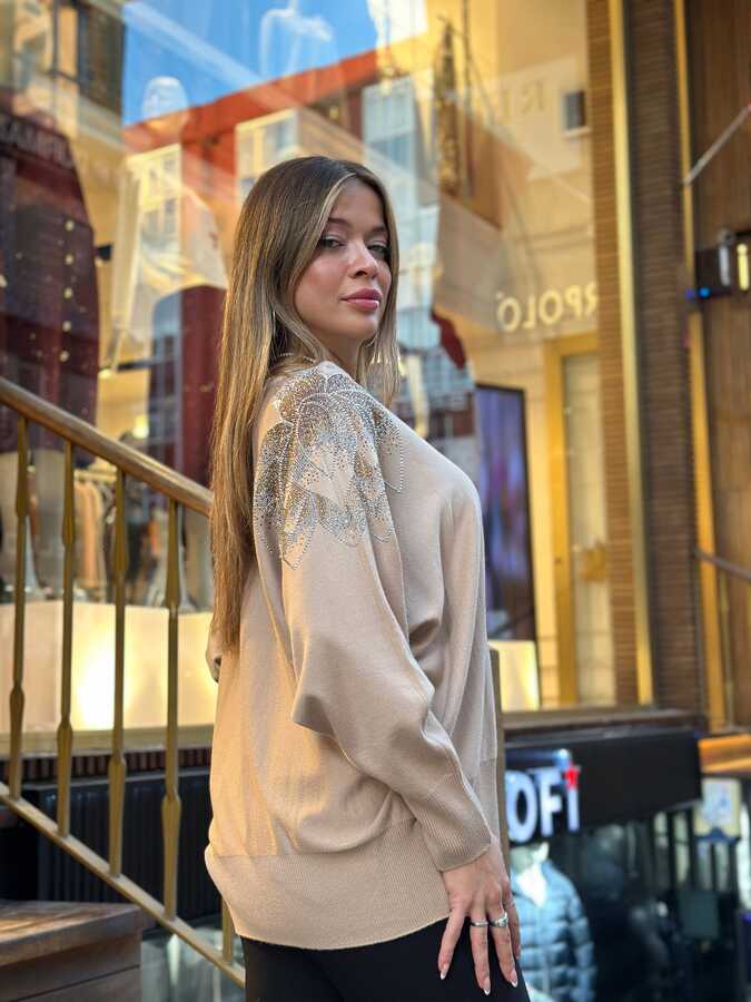 Wholesale Women's Beige Knit Sweater Stone Embellishment - 31518 | REEL TRİKO - 4