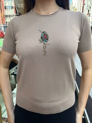 Wholesale Women's Knit Sweater Stone Embellishment Beige - 32842 | REEL TRİKO - Thumbnail